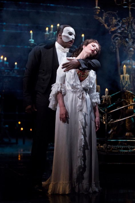 Norm Lewis as the phantom & West End star Sierra Boggess as Christine  – “The Music of the Night" in THE PHANTOM OF THE OPERA, in New York City.  Photo credit: Matthew Murphy.