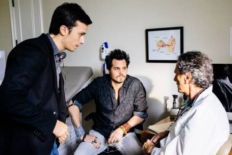 Matthew Gentile directing actors Kristoffer Polaha and Thomas Grossman during filming of the Frontman film.