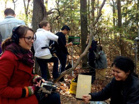 Trees on Trees on Trees: Nora Unkel on set: Nora (Sound Mixing) with crew.